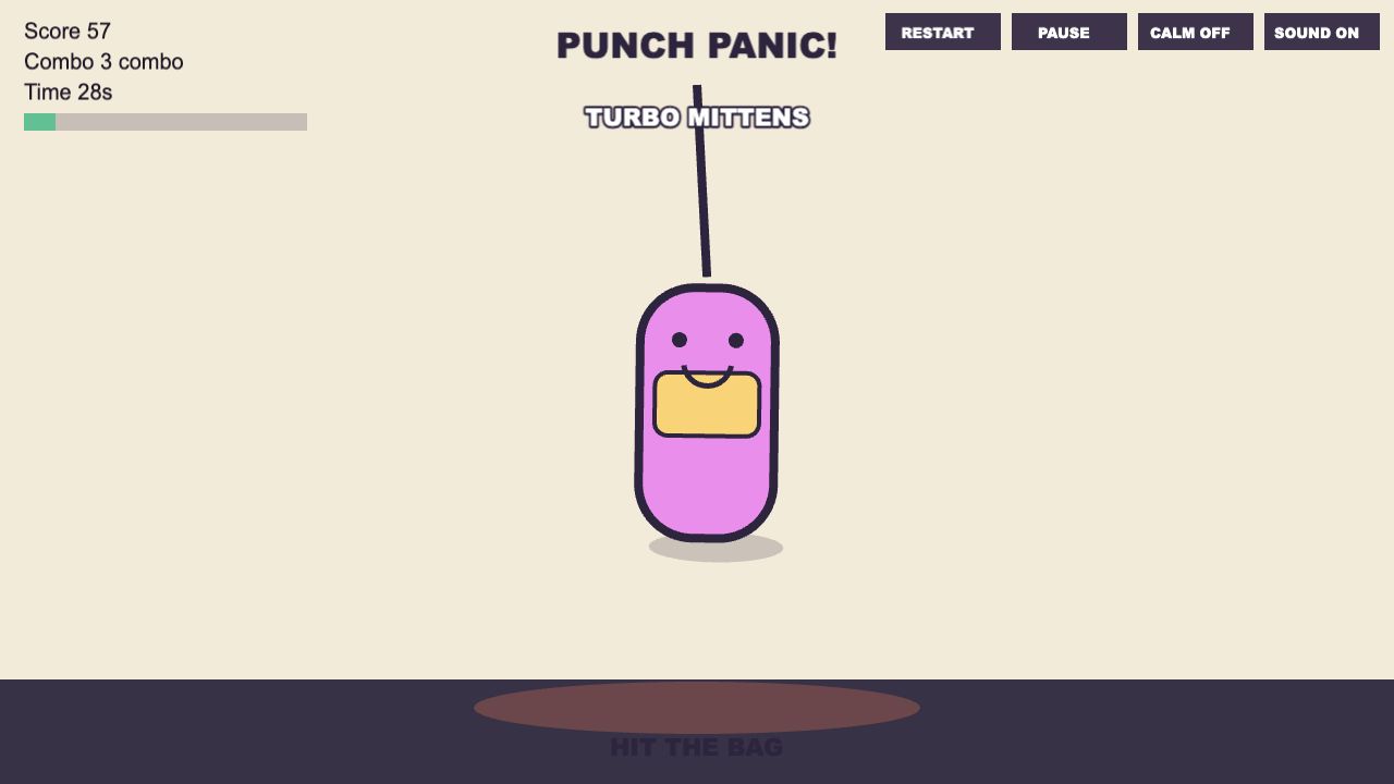 Punch Panic gameplay screen with the cartoon punching bag.